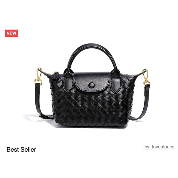 Mini Braided Faux Leather Top Handle Satchel Handbag for Daily Travel